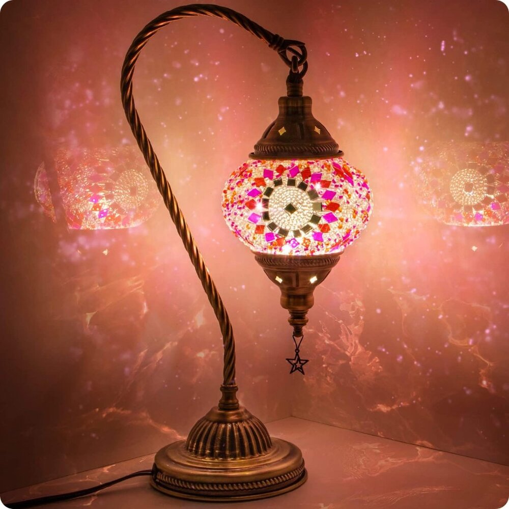 Turkish Moroccan Lamp Boho Red Mosaic Glass Bohemian - Picture 3 of 6